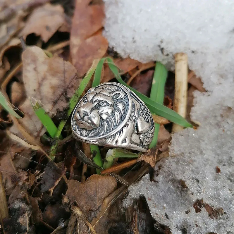 Male Lion 925 Sterling Silver Vintage Steampunk Retro Bike Ring