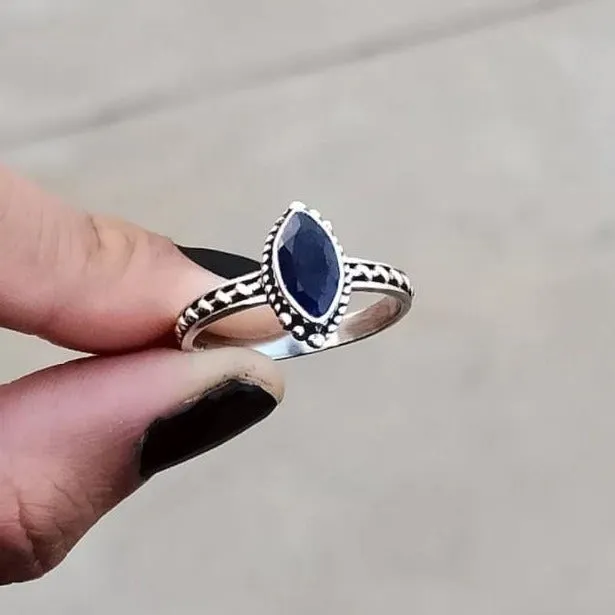 Marquise Blue Sapphire 925 Sterling Silver Ring, Birthstone,Gift for her