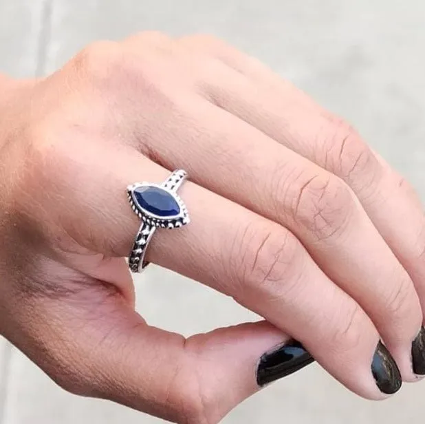 Marquise Blue Sapphire 925 Sterling Silver Ring, Birthstone,Gift for her