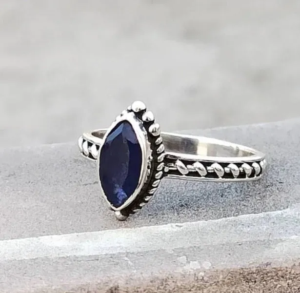 Marquise Blue Sapphire 925 Sterling Silver Ring, Birthstone,Gift for her