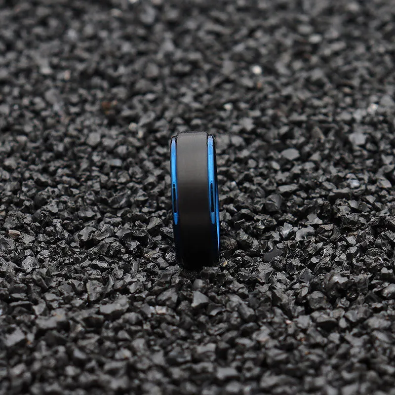 Men 8mm Black Blue Two-tone Tungsten Carbide Wedding Band Ring Matte Finish