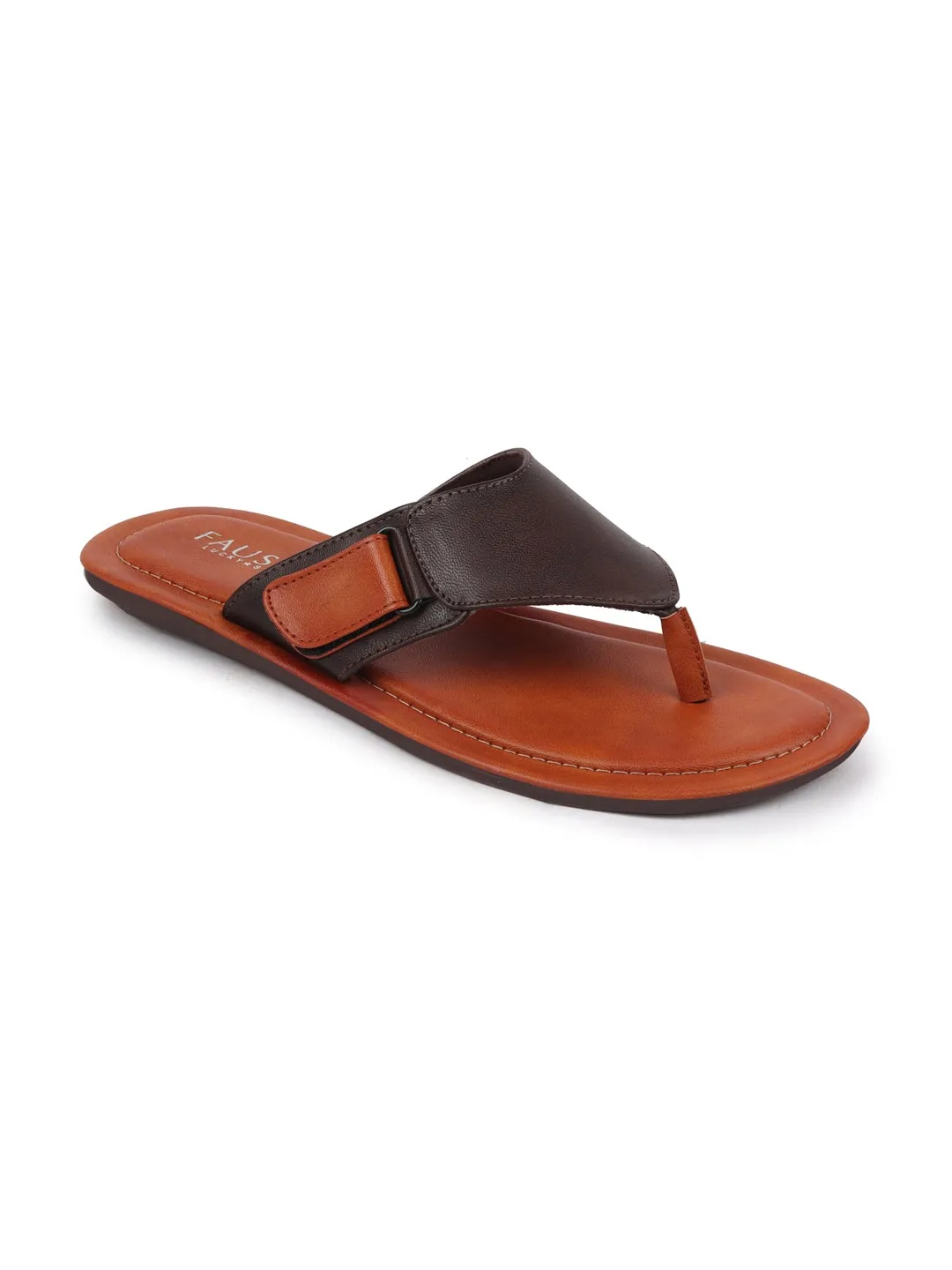 Men Brown Slip On Indoor & Outdoor Slippers With Buckle Strap