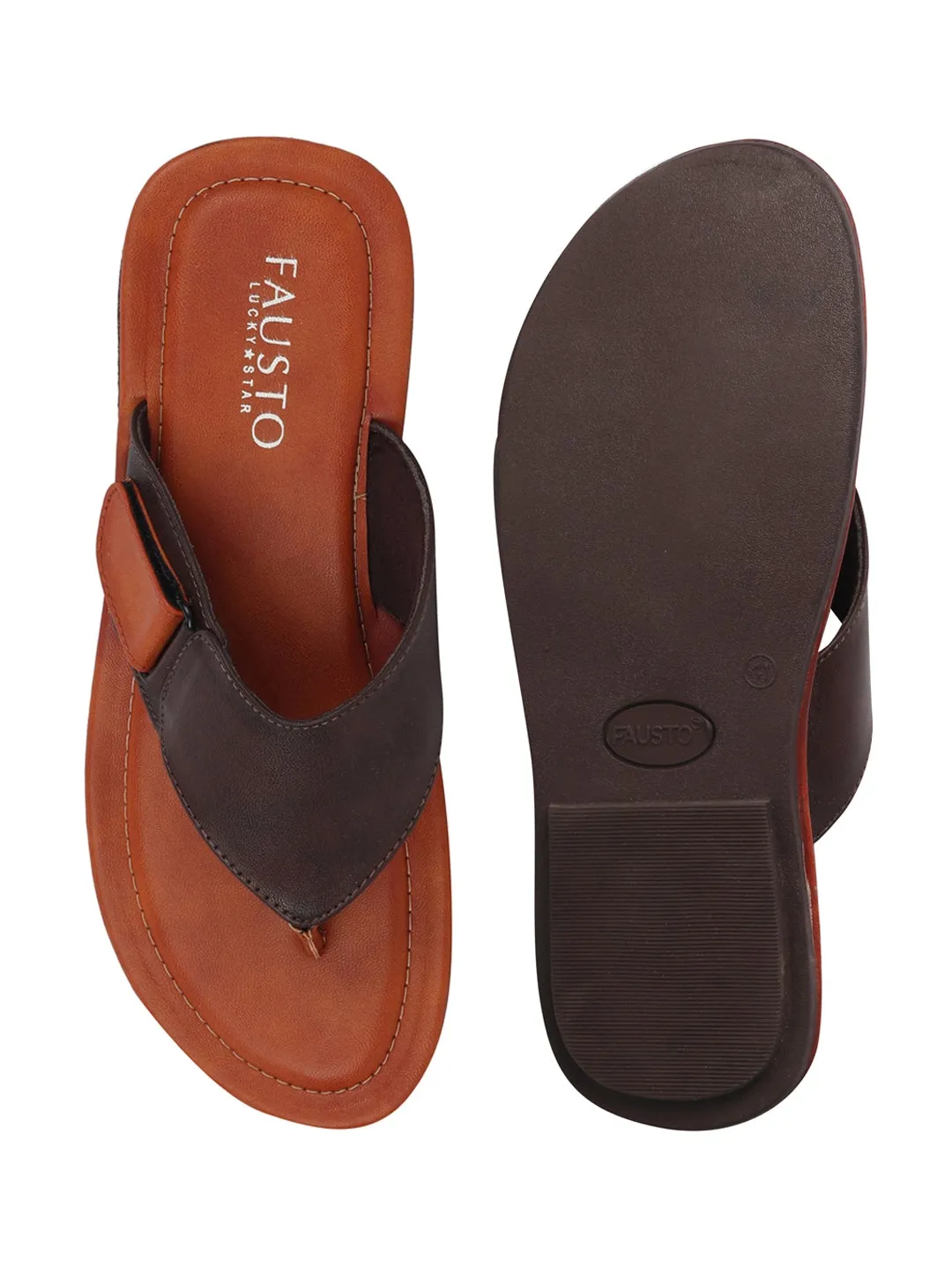 Men Brown Slip On Indoor & Outdoor Slippers With Buckle Strap