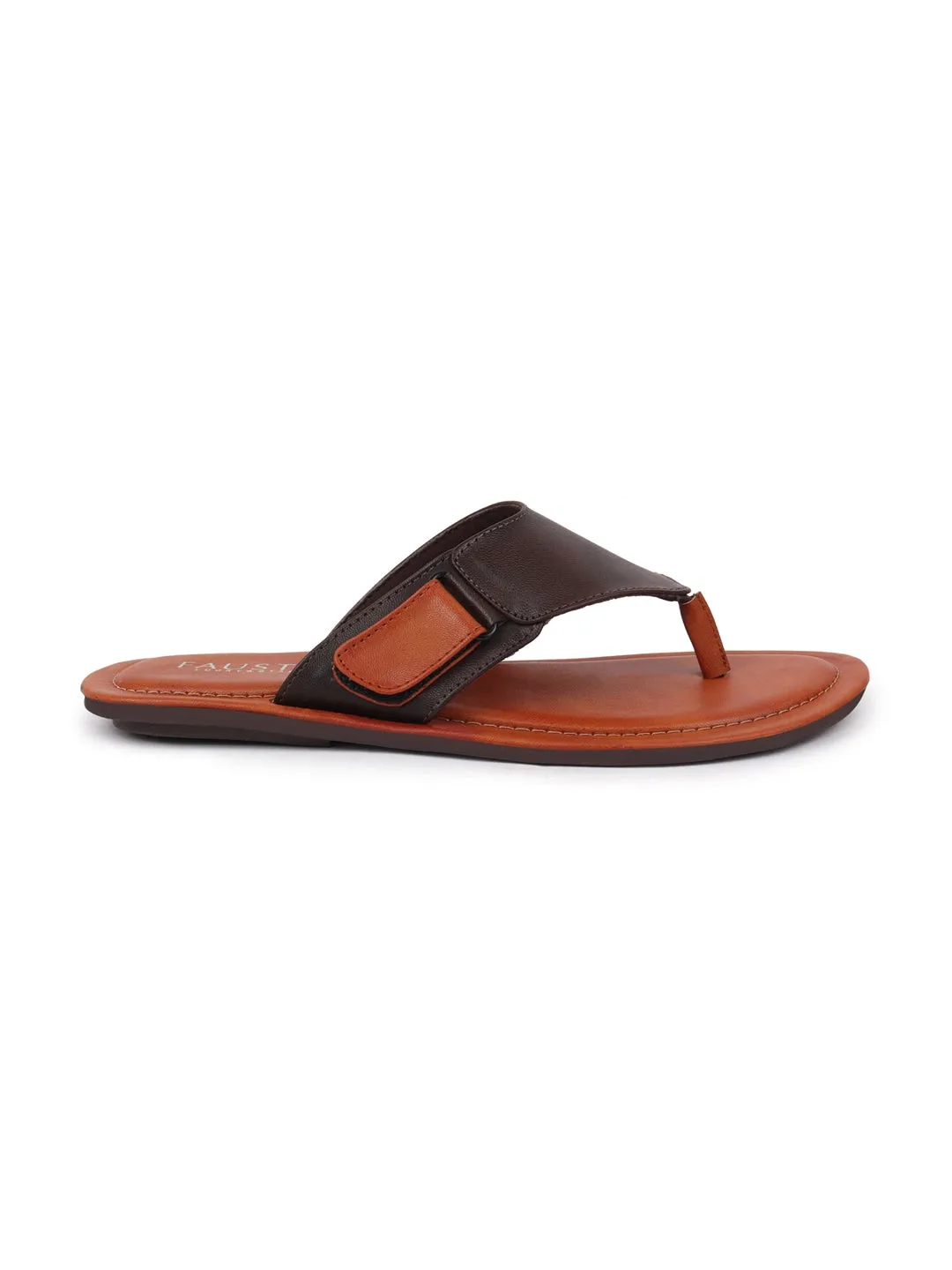 Men Brown Slip On Indoor & Outdoor Slippers With Buckle Strap