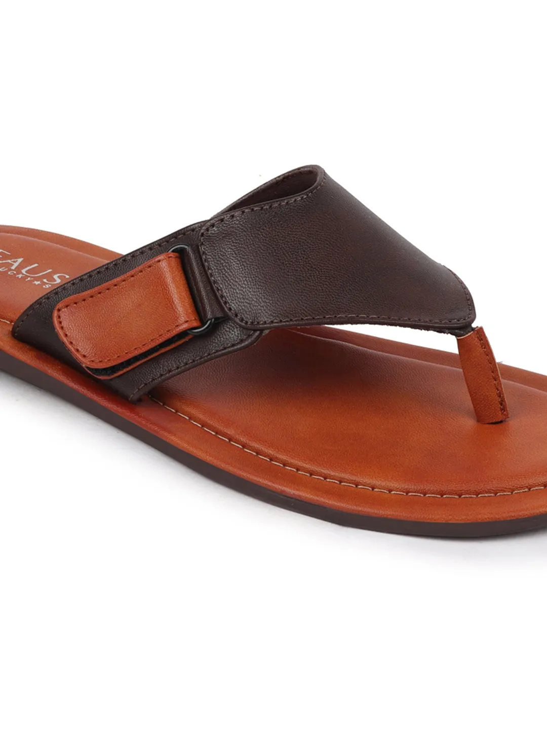 Men Brown Slip On Indoor & Outdoor Slippers With Buckle Strap