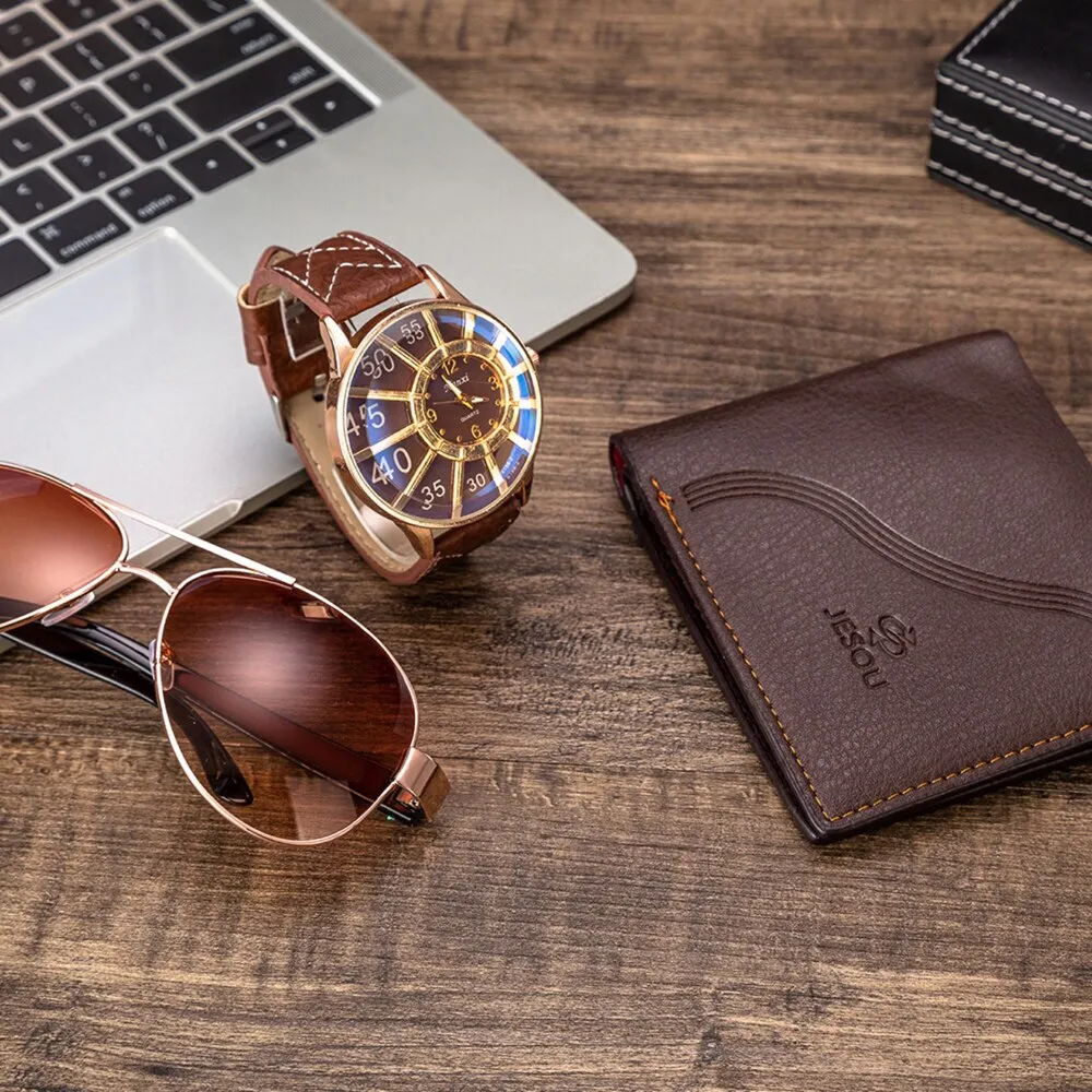 Men Quartz Watch, Folding Wallet, Sunglasses Family Gift Set