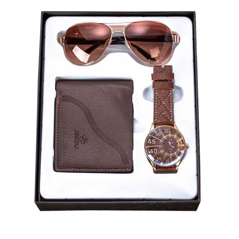 Men Quartz Watch, Folding Wallet, Sunglasses Family Gift Set