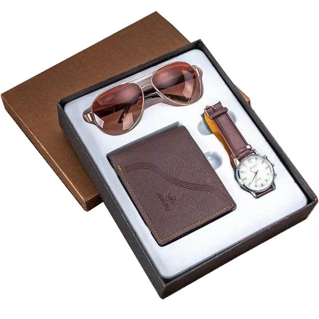 Men Quartz Watch, Folding Wallet, Sunglasses Family Gift Set