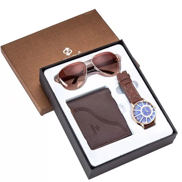 Men Quartz Watch, Folding Wallet, Sunglasses Family Gift Set