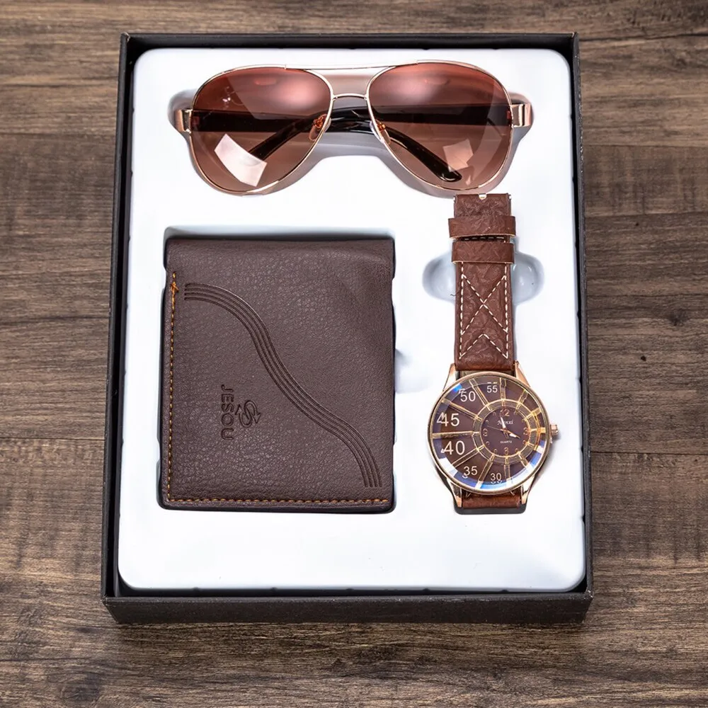 Men Quartz Watch, Folding Wallet, Sunglasses Family Gift Set