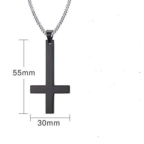 Men Stainless Steel Cross Pendant Necklace, Black, upside down