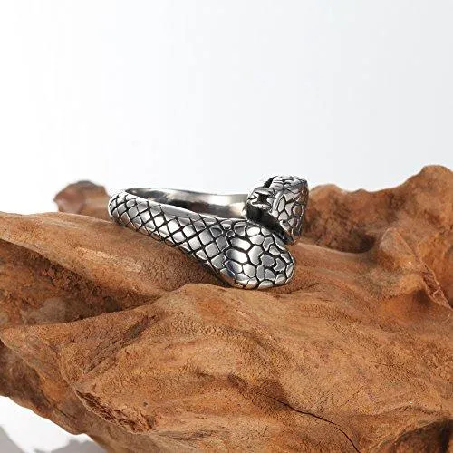 Men's 316l Stainless Steel Double Snake Head Band Pattern Gothic Tribal Biker Ring