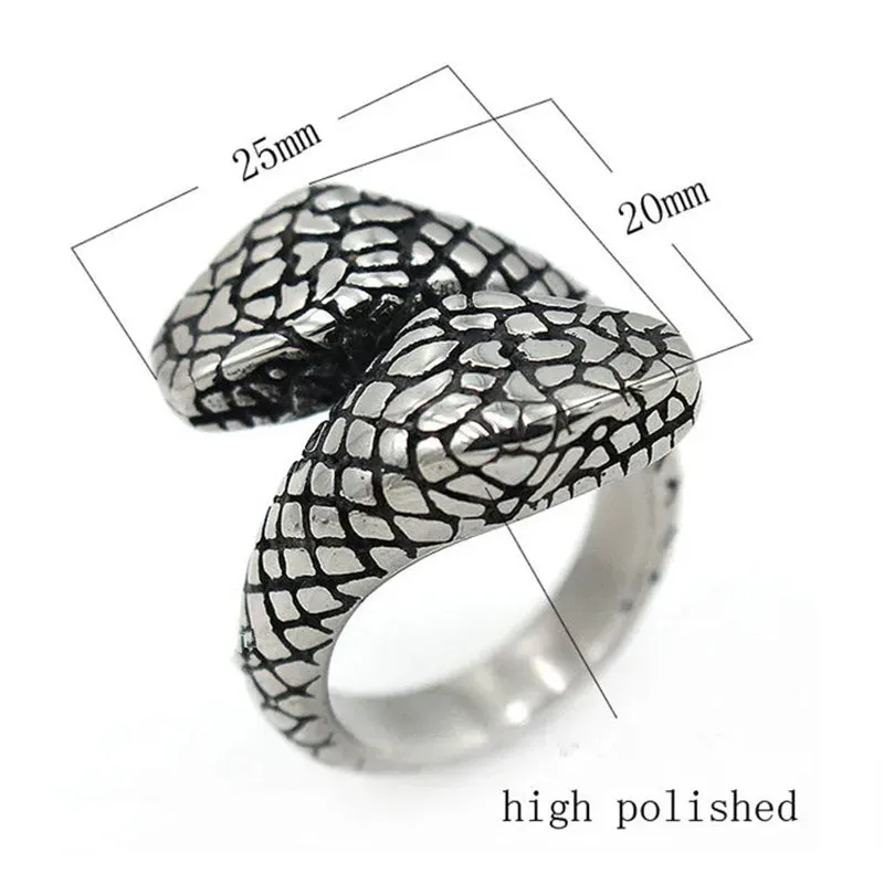 Men's 316l Stainless Steel Double Snake Head Band Pattern Gothic Tribal Biker Ring