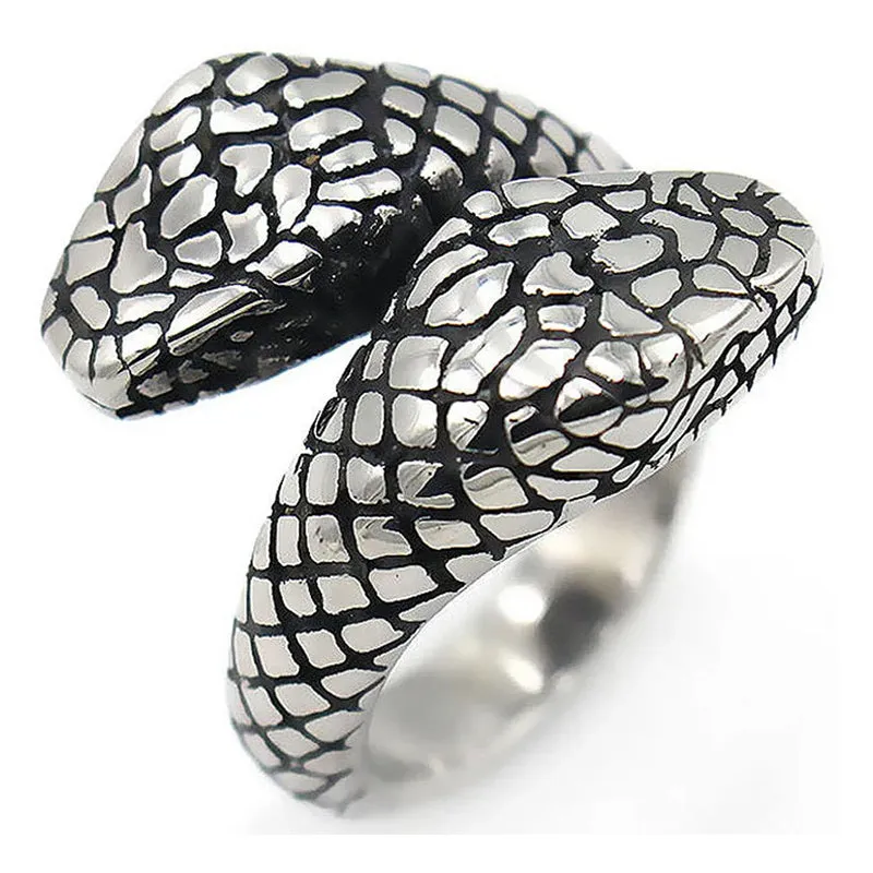 Men's 316l Stainless Steel Double Snake Head Band Pattern Gothic Tribal Biker Ring