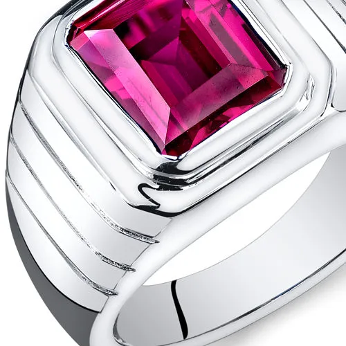 Mens 6.50 Carats Ruby Sterling Silver Ring Octagon Cut Size 8