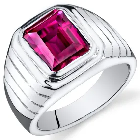 Mens 6.50 Carats Ruby Sterling Silver Ring Octagon Cut Size 8