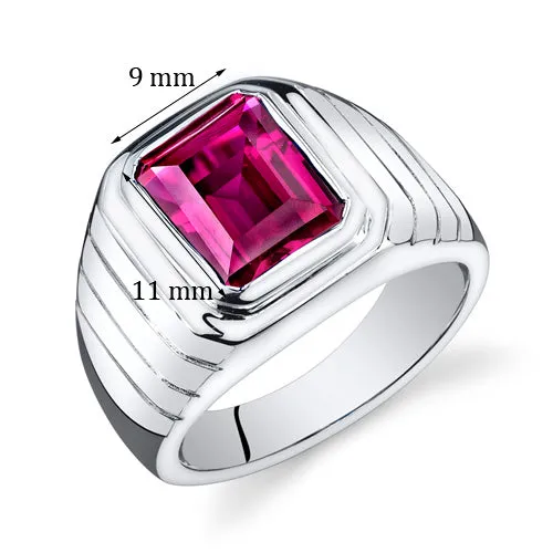 Mens 6.50 Carats Ruby Sterling Silver Ring Octagon Cut Size 8