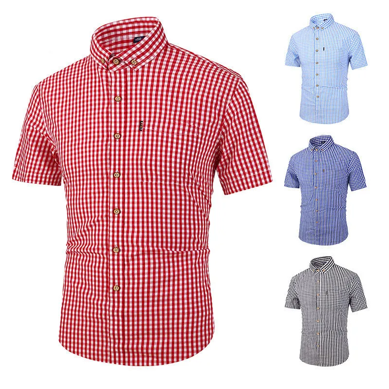 Men's Casual Slim Short Sleeve Plaid Shirt