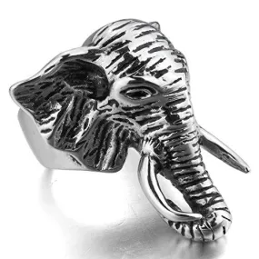 Men's Stainless Steel Ring Silver Tone Black Elephant