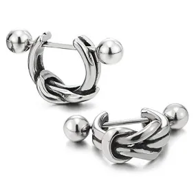 Men's Stainless Steel Stud Hoop Huggie Knot Half Circle Earrings