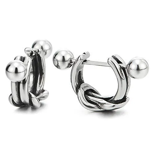 Men's Stainless Steel Stud Hoop Huggie Knot Half Circle Earrings