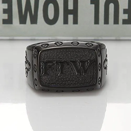 Men's Stainless Steel Vintage FTW Biker Ring,Black