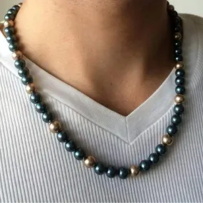 Mens Tahitian Blue and Gold Swarovski Beaded Necklace