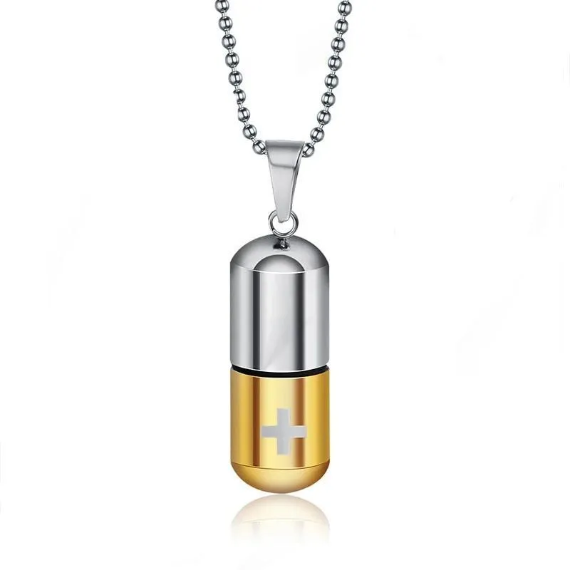 Metallic Pill Memorial Urn Pendant with Ball Chain Necklace