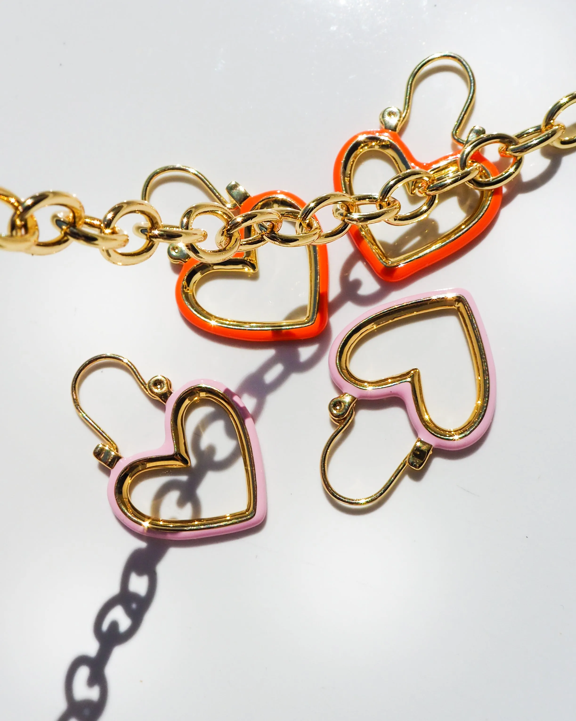 Mini Heartbreaker Hoops- Neon Orange- Gold