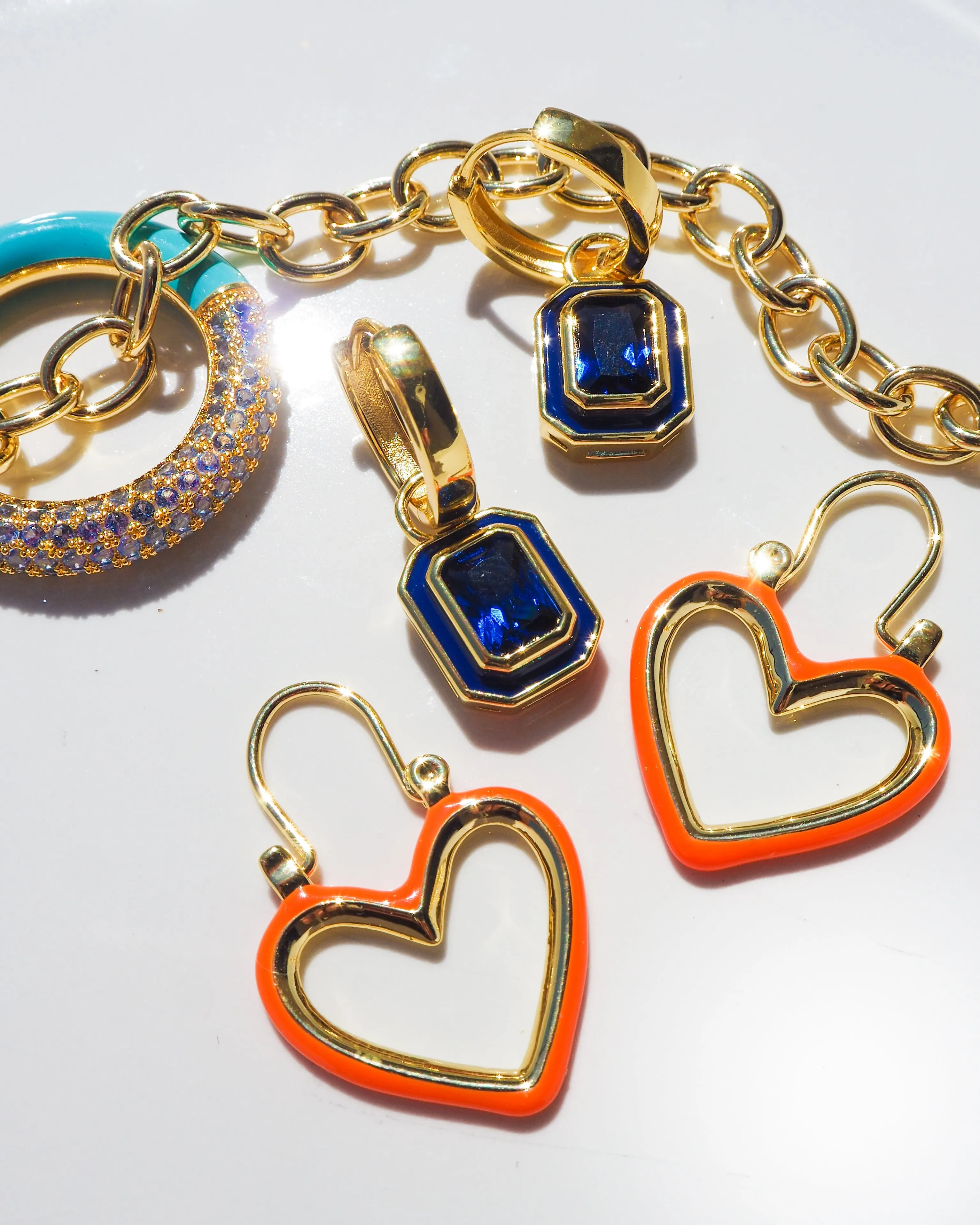 Mini Heartbreaker Hoops- Neon Orange- Gold