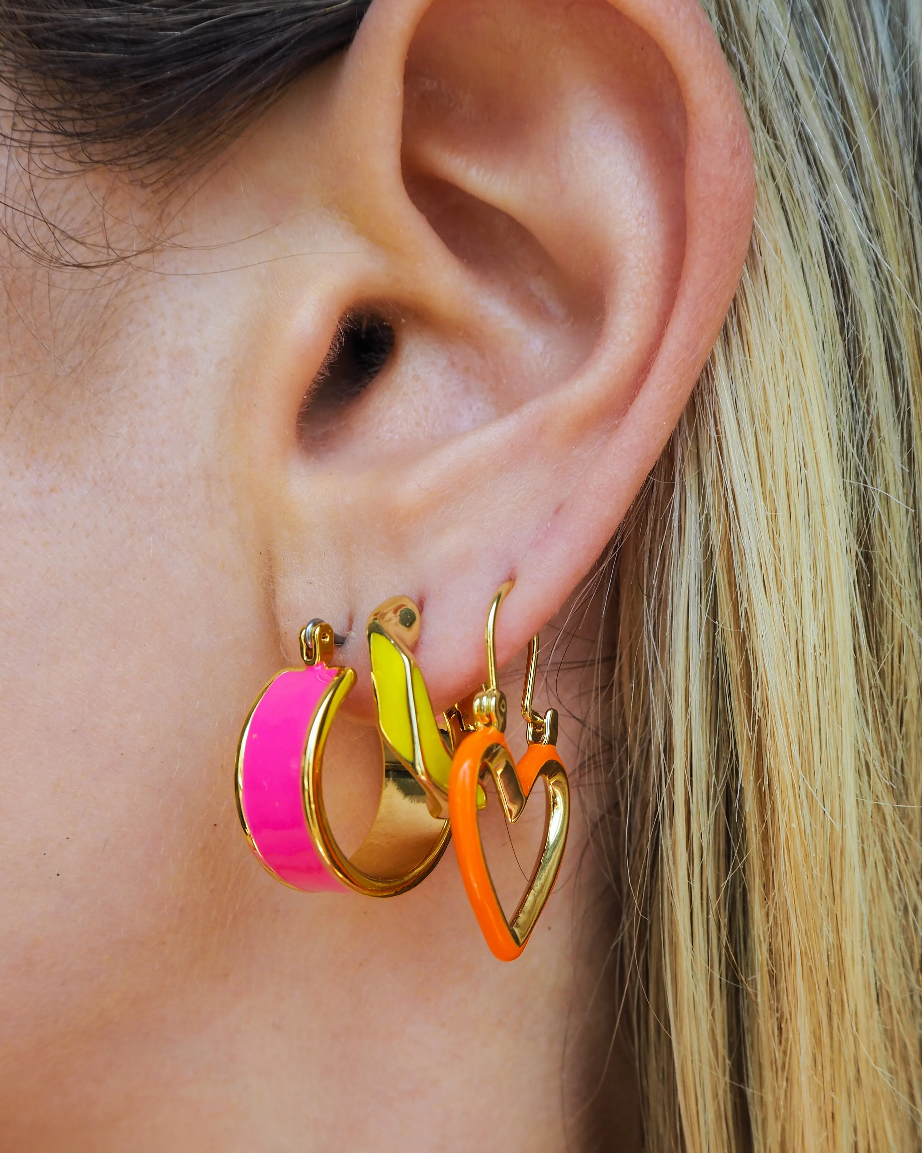 Mini Heartbreaker Hoops- Neon Orange- Gold