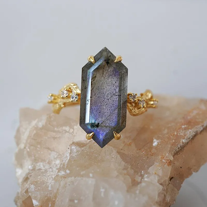 Moody Labradorite Ring in 14K and 18K Gold