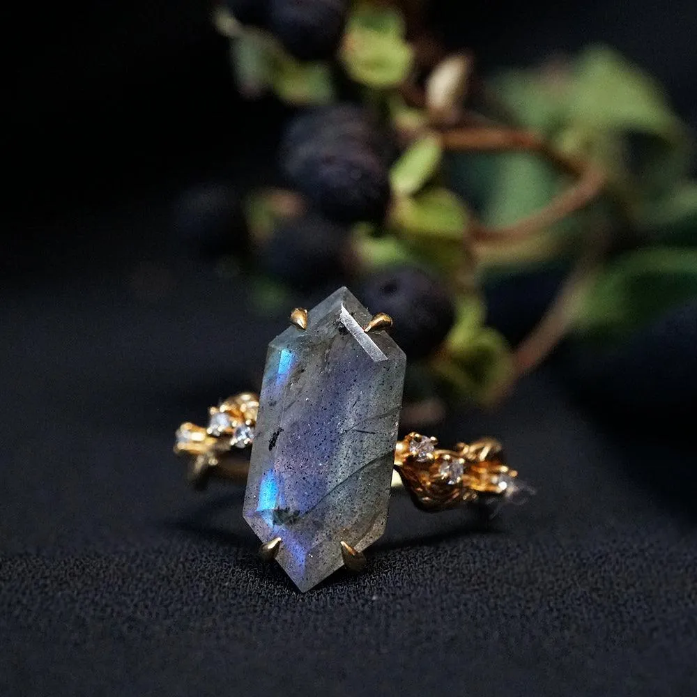 Moody Labradorite Ring in 14K and 18K Gold