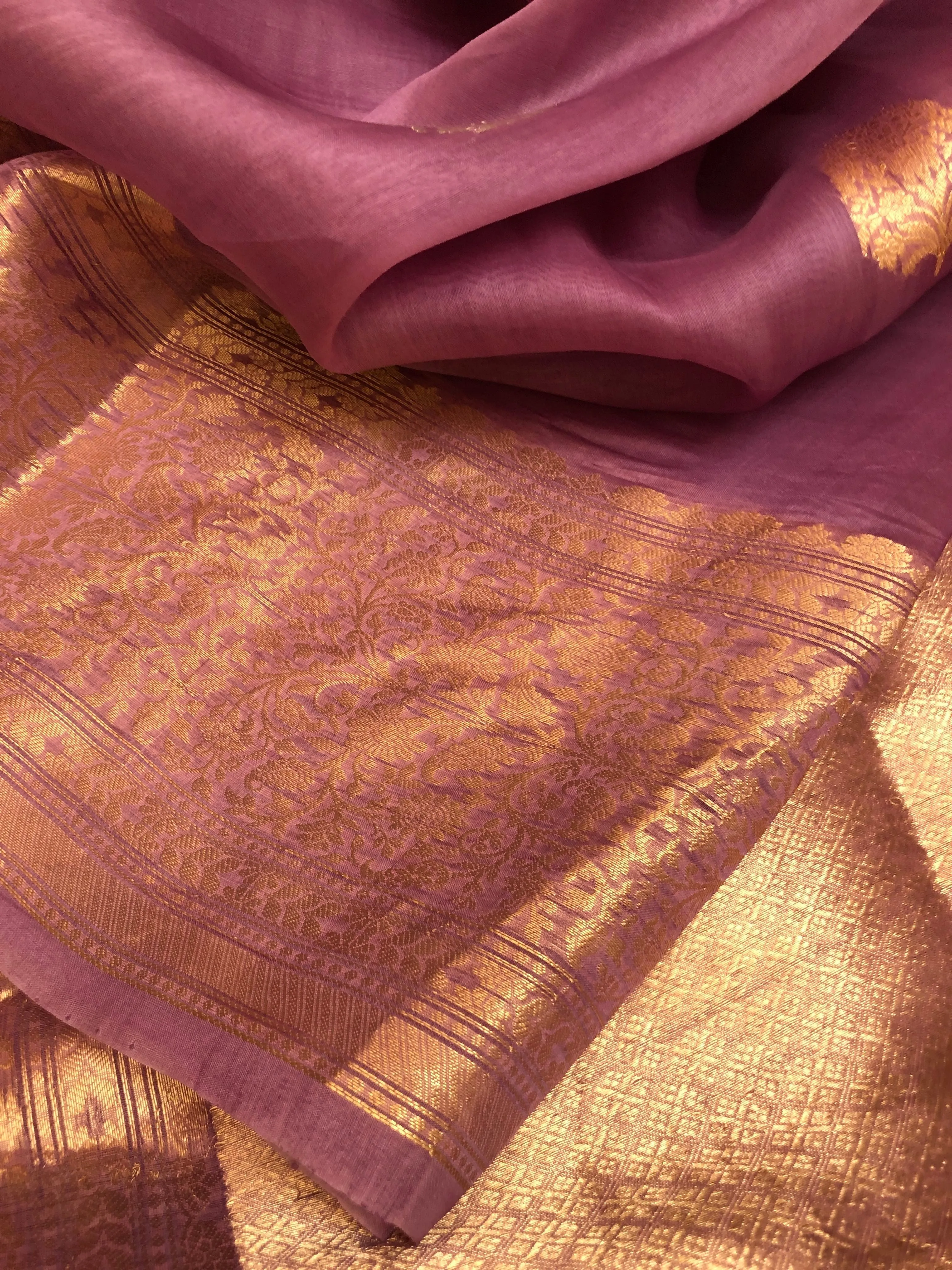 Mountbatten Pink Color Pure Kora Organza Banarasi Saree