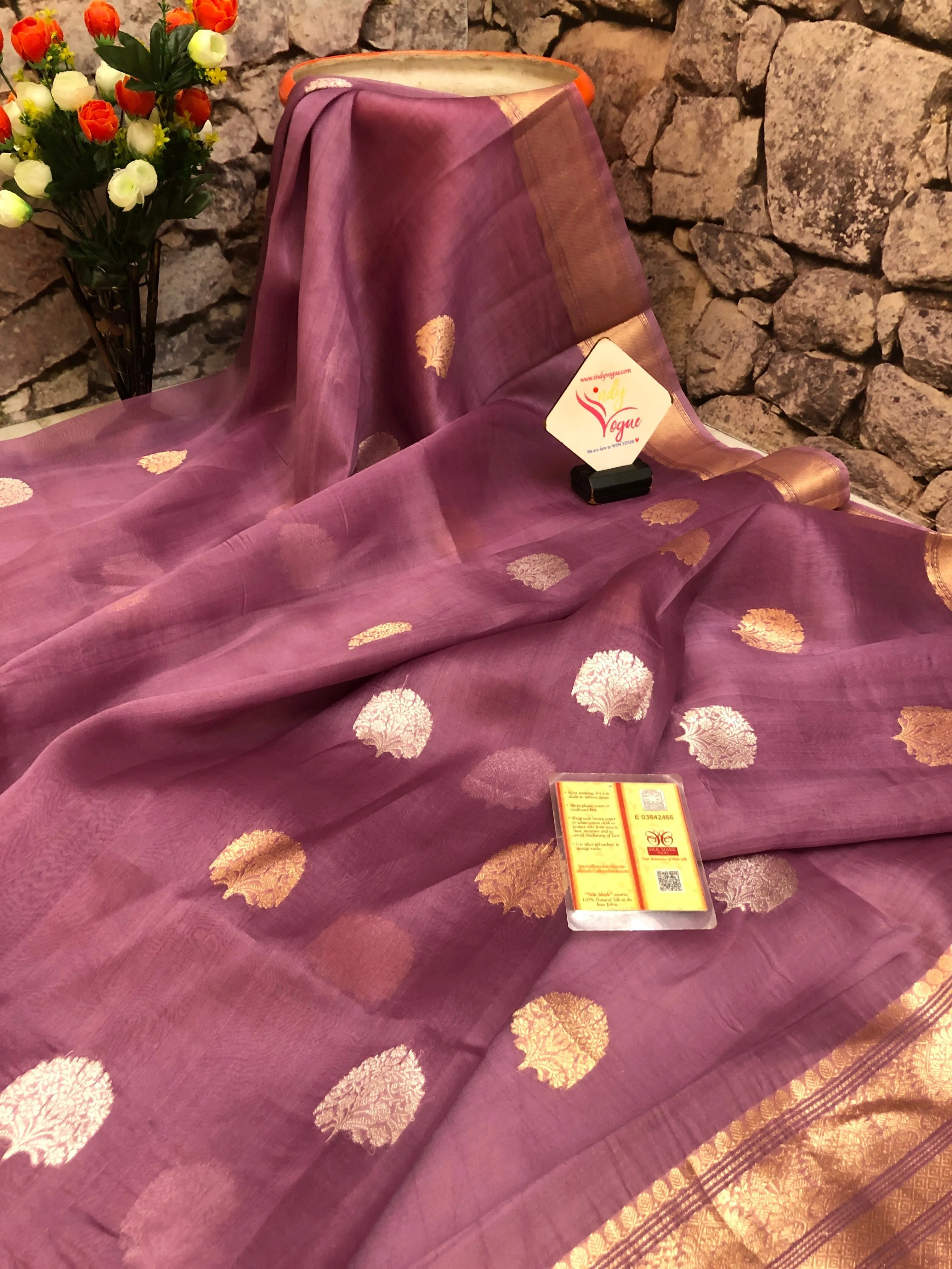 Mountbatten Pink Color Pure Kora Organza Banarasi Saree