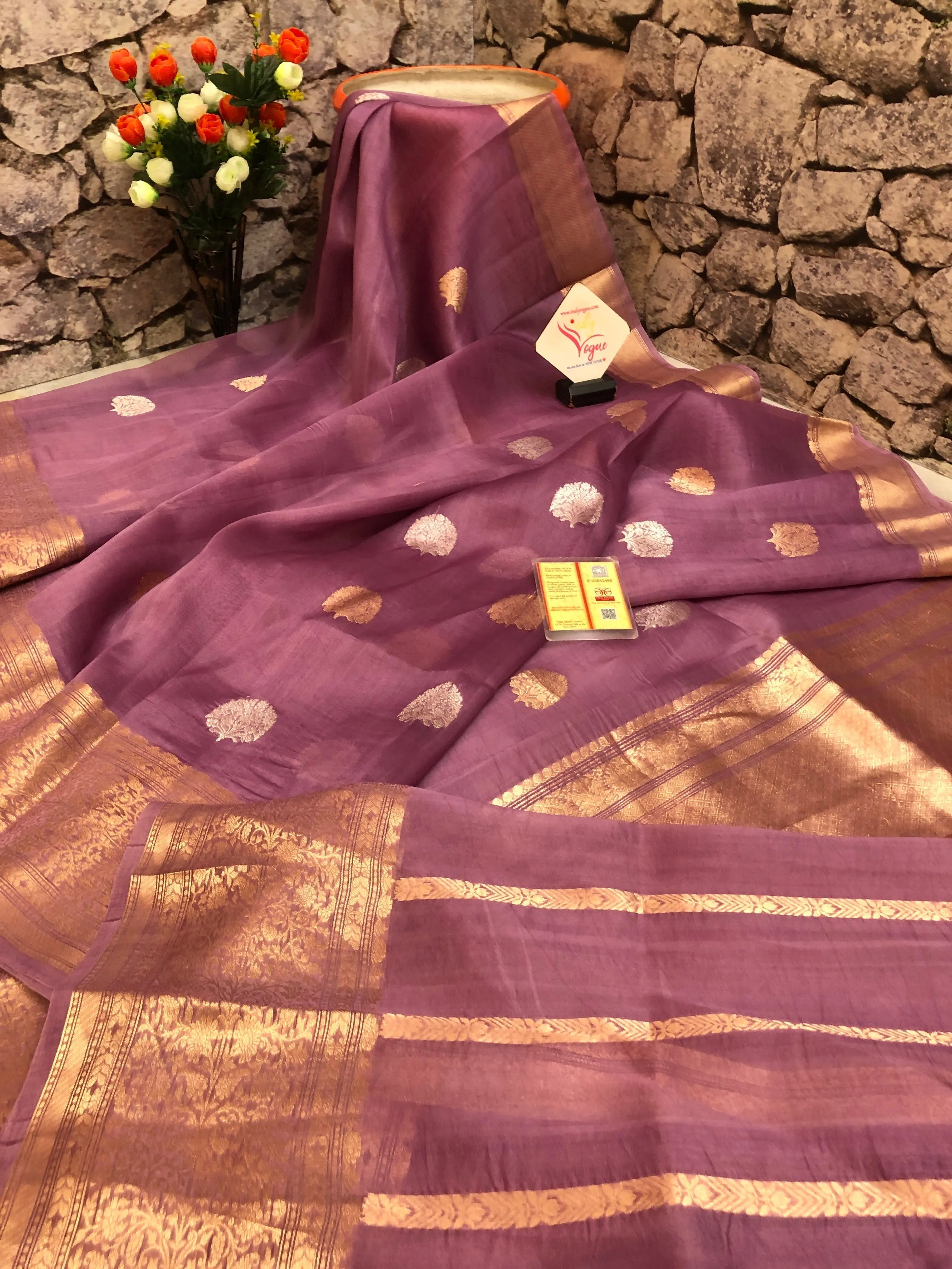 Mountbatten Pink Color Pure Kora Organza Banarasi Saree