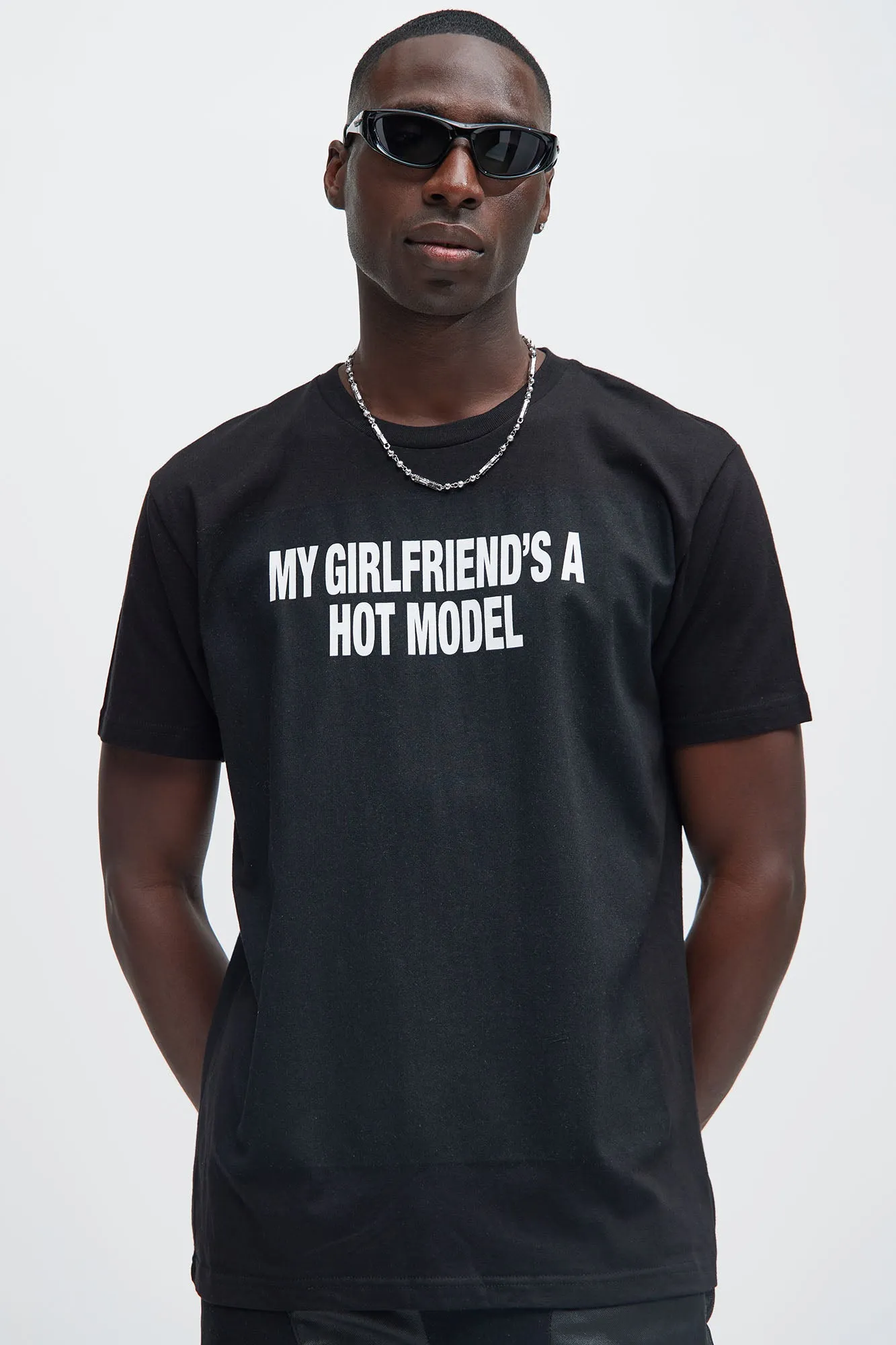 My Girlfriend's A Hot Model Short Sleeve Tee - Black