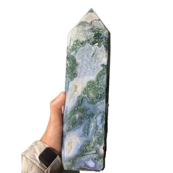 Natural Large Moss agate Crystal Tower