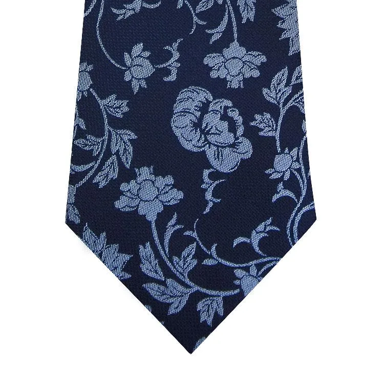 Navy and Blue Floral Design Silk Tie