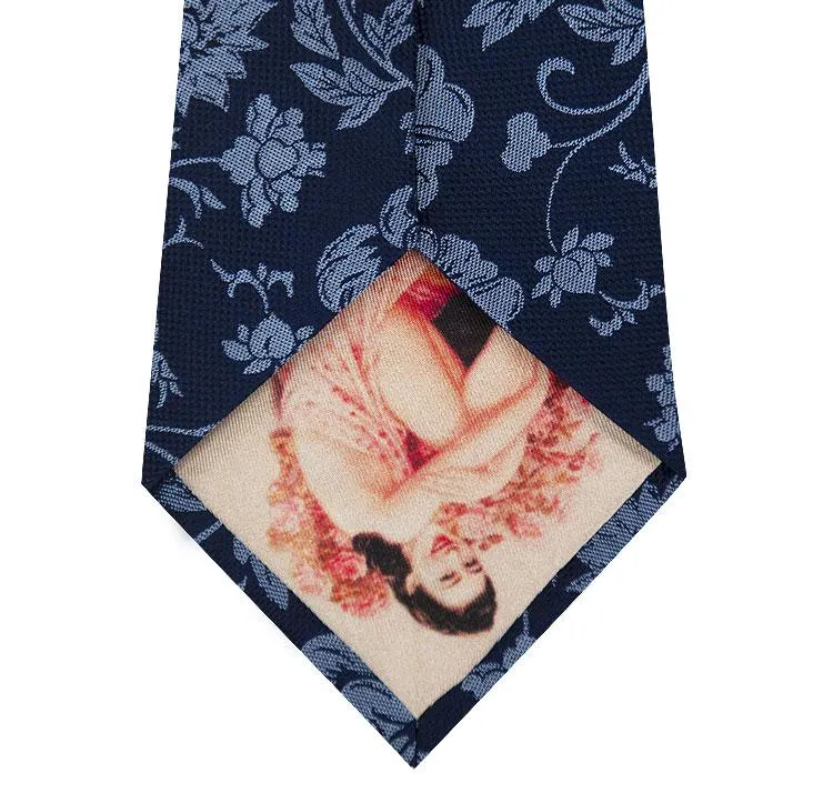 Navy and Blue Floral Design Silk Tie