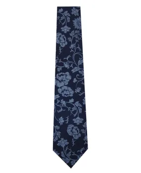 Navy and Blue Floral Design Silk Tie