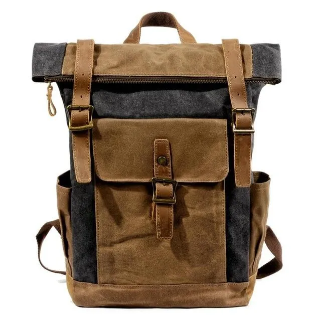 Oil Waxed Vintage Canvas and Genuine Leather Waterproof Travel Backpack