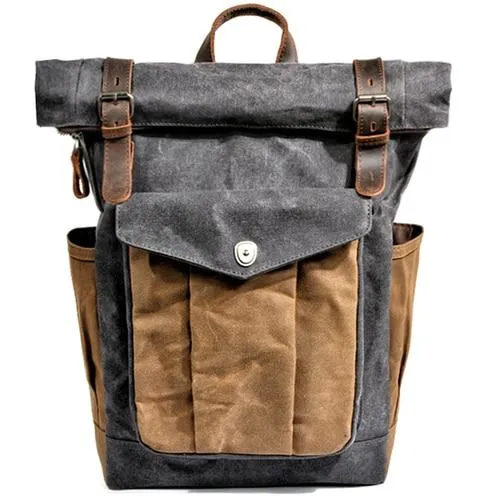 Oil Waxed Vintage Canvas and Genuine Leather Waterproof Travel Backpack