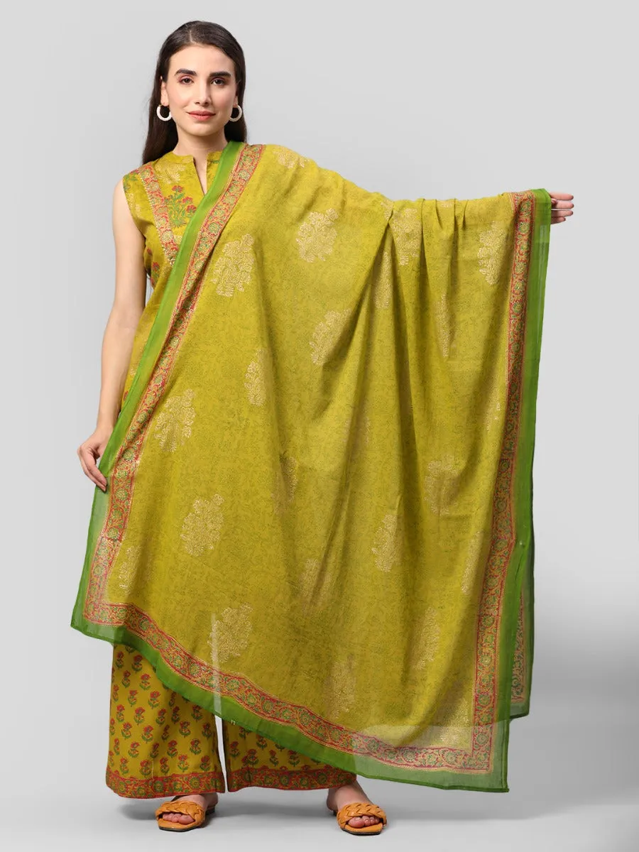 Olive Green Floral Printed Kurta Palazzo Dupatta