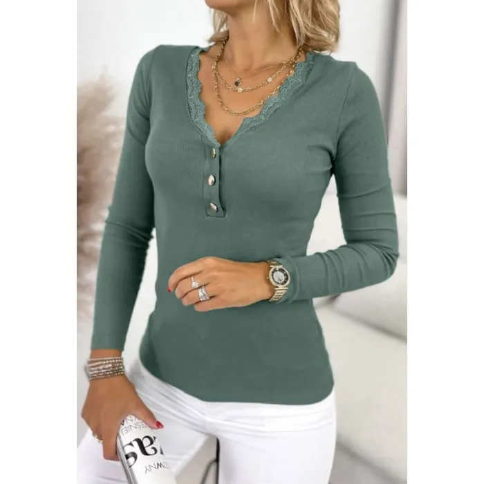 Olive Lace Trimmed Henley