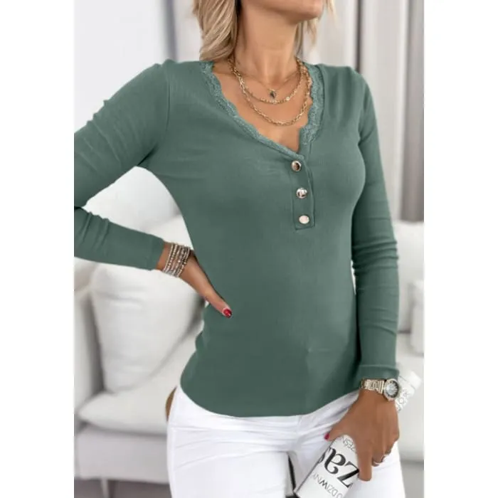 Olive Lace Trimmed Henley