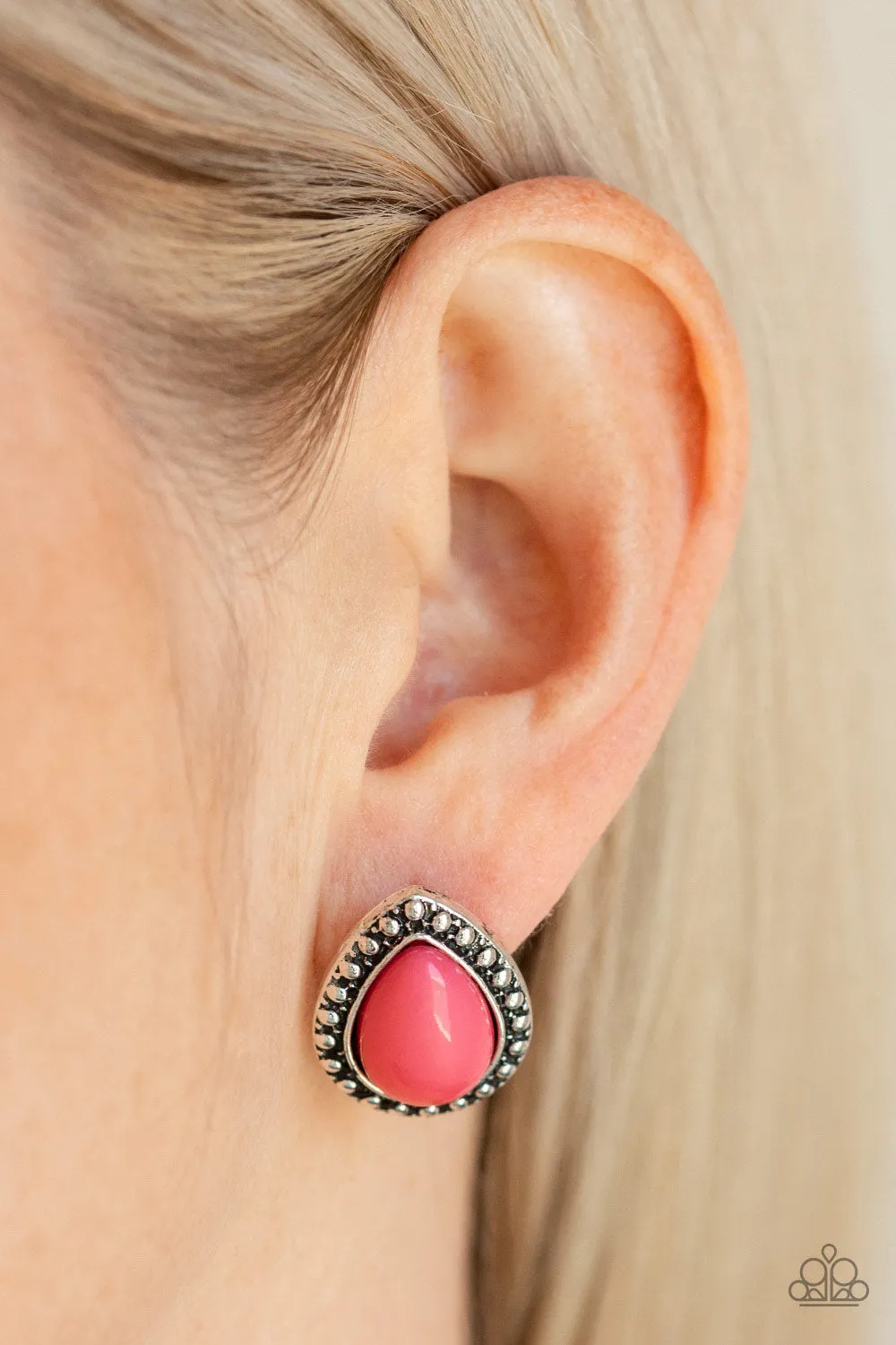 Paparazzi Earring ~ Boldly Beaded - Pink Post Earring