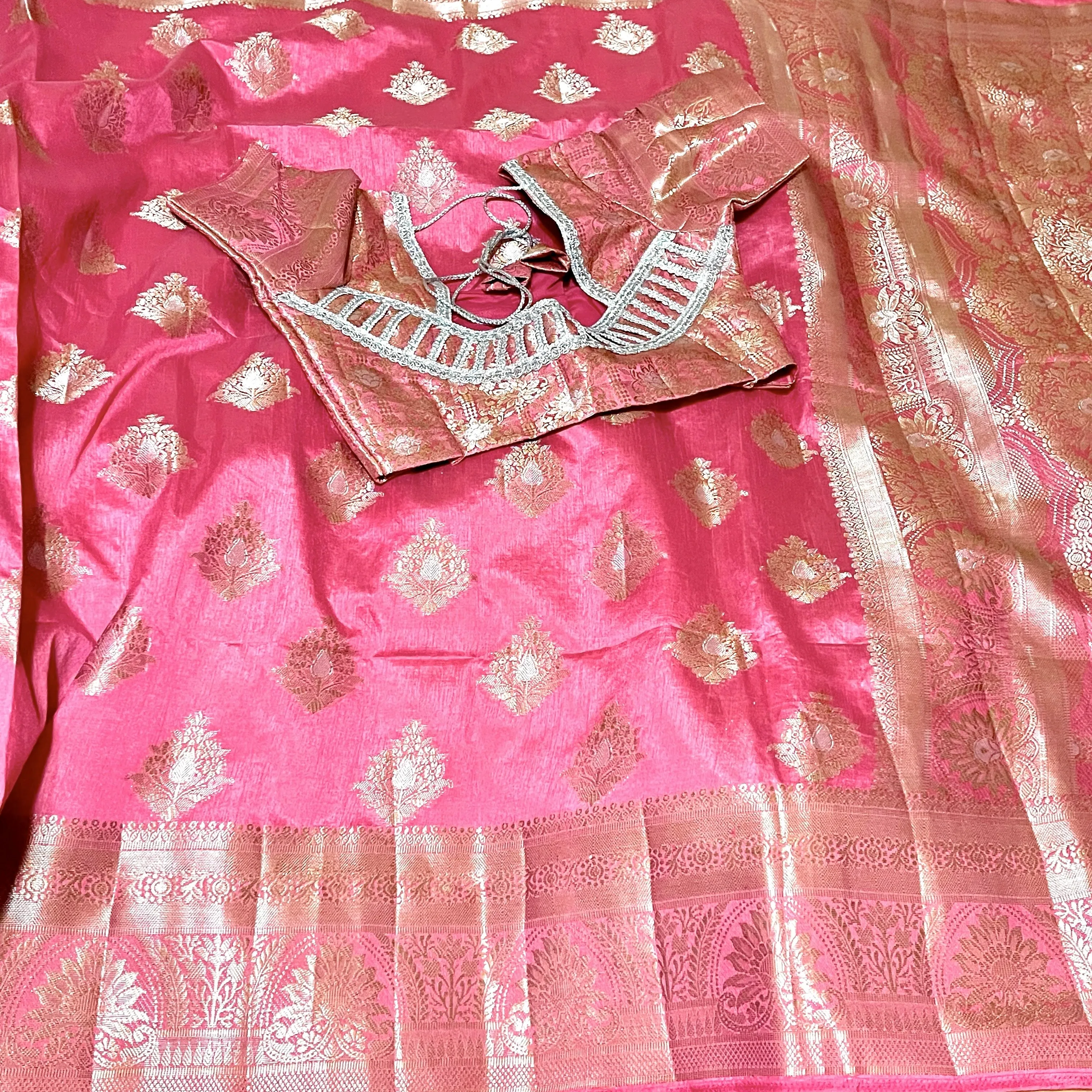 Pastel Pink South Tusser Silk Saree with stitched Blouse