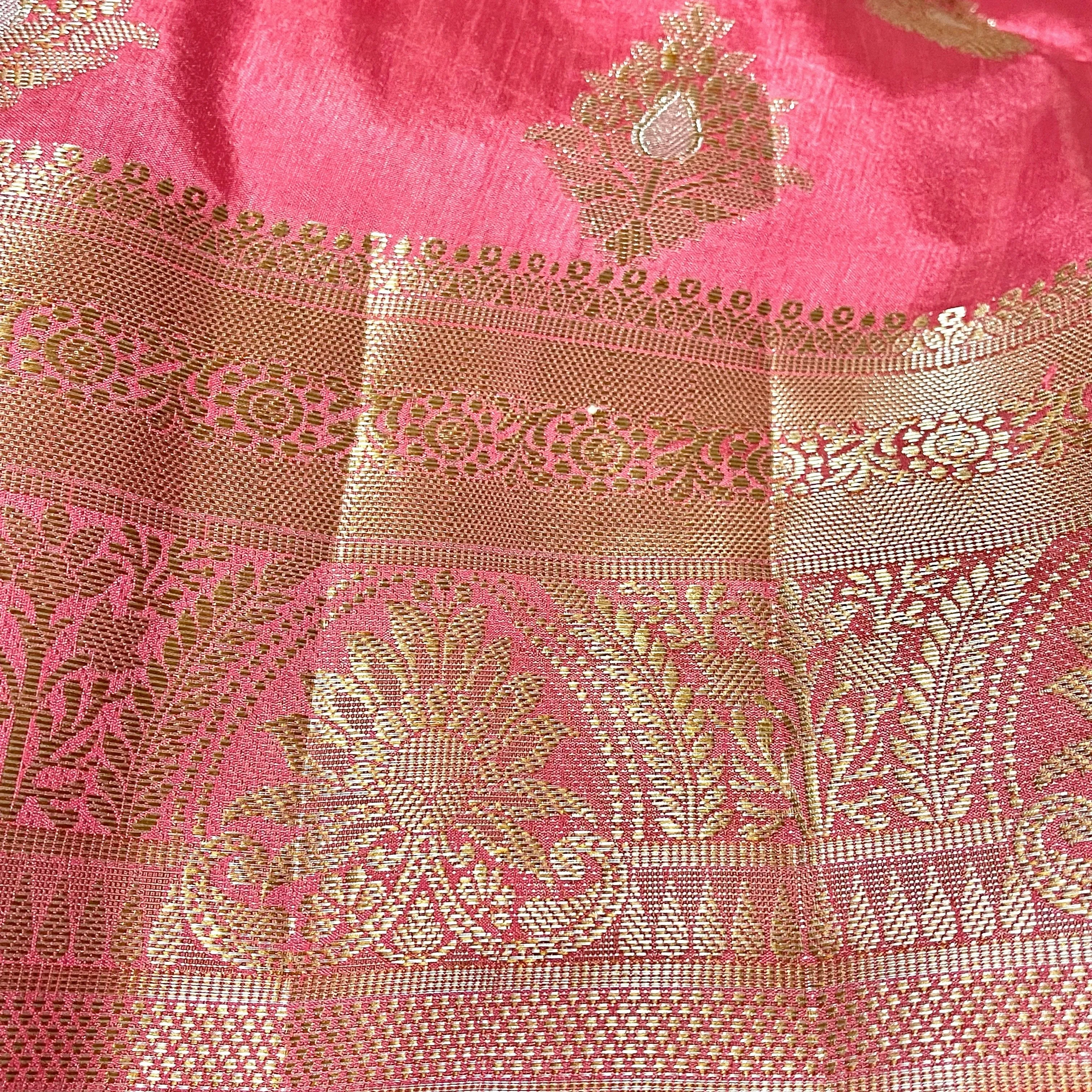 Pastel Pink South Tusser Silk Saree with stitched Blouse