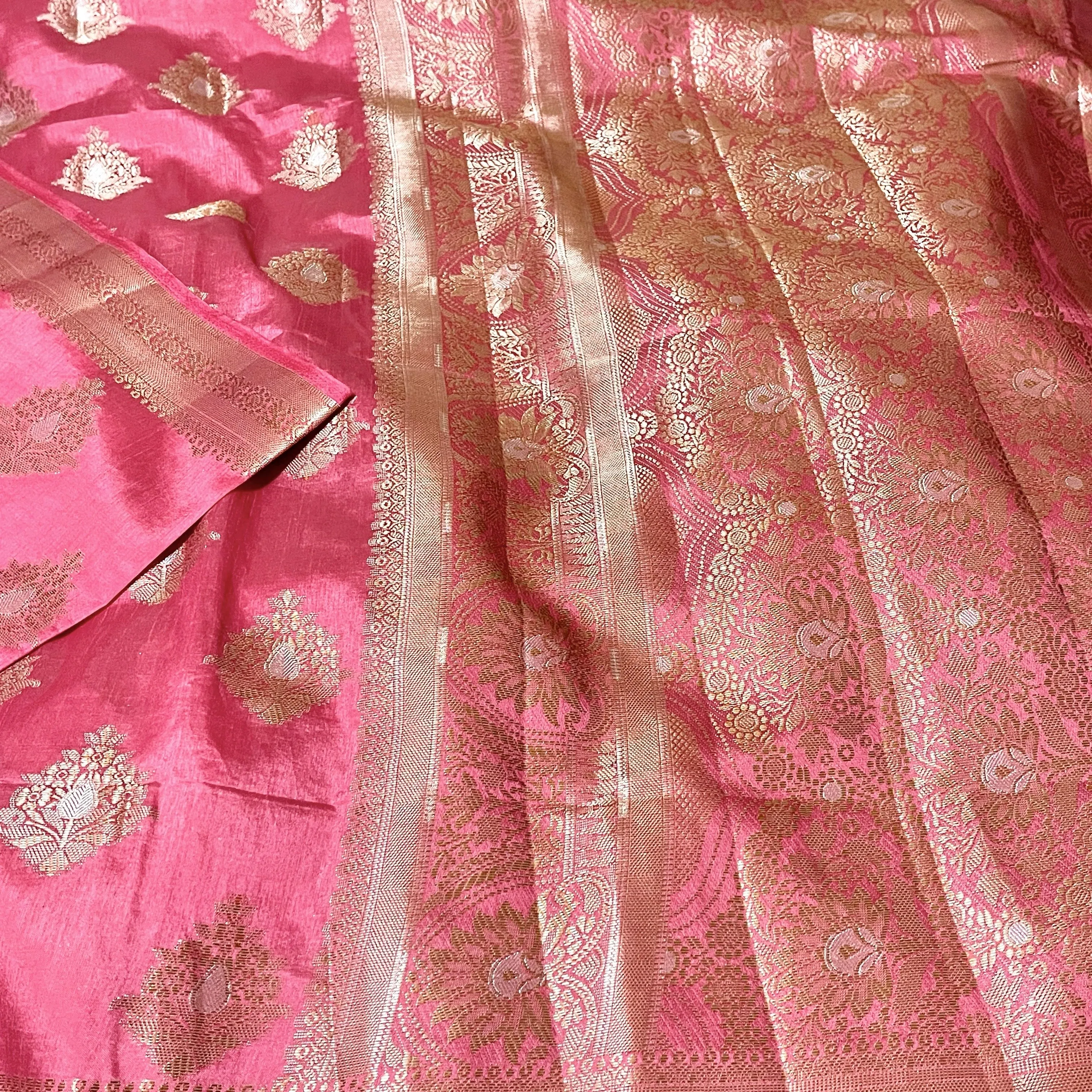 Pastel Pink South Tusser Silk Saree with stitched Blouse